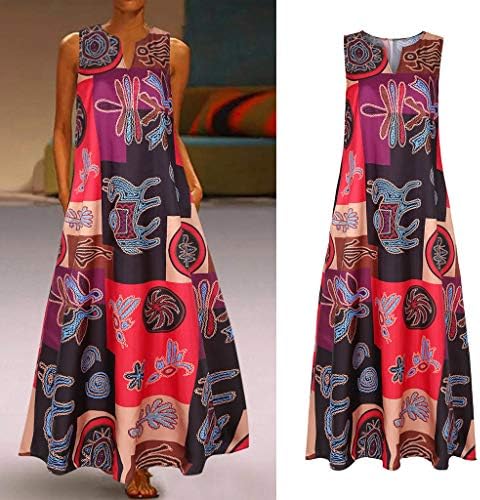 Kadınlar için akıcı Elbiseler, Kadınlar Vintage Günlük Rahat Kolsuz Pamuk Karışımı Baskılı Çiçek yaz elbisesi