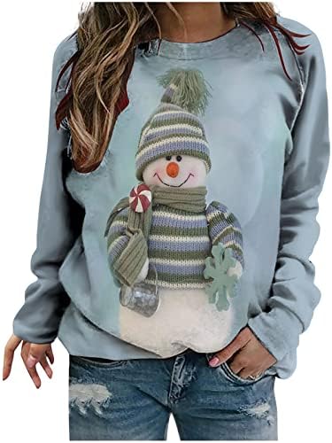 Xıaojmake Giysileri Kadınlar için Noel Kardan Adam grafikli tişört Kazak Rahat Tatil Sevimli Baskı Uzun Kollu Üstleri