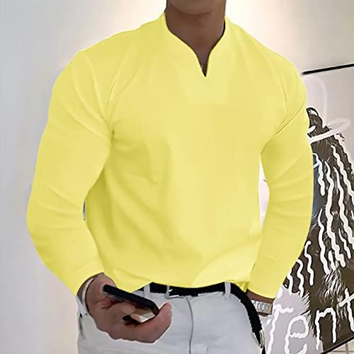 HAOREEKZ Gömlek Erkekler için, erkek Moda Düz Renk V Yaka Elbise Gömlek Casual Yakışıklı beyefendi İş Uzun Kollu