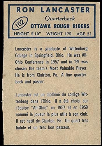 1962 Topps 102 Ron Lancaster Ottawa Ottawa Kaba Binicileri (Futbol Kartı) VG/ESKİ Ottawa Kaba Binicileri Wittenburgh