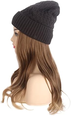 SDFGH Örme şapka Peruk Moda Avrupa ve Amerikan Bayanlar Saç şapka bir Uzun Kıvırcık Kahverengi Peruk şapka bir