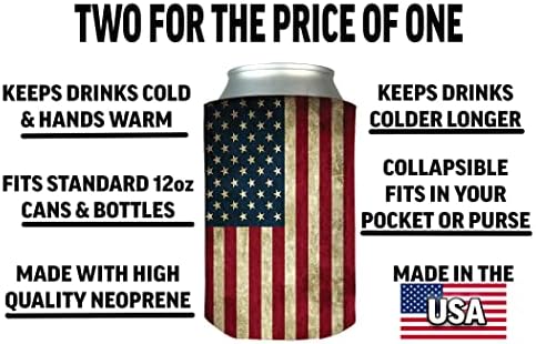 Rustik ABD Bayrağı Katlanabilir Bira Şişesi İçecek Soğutucu Kollu 2 Paket Hediye Seti
