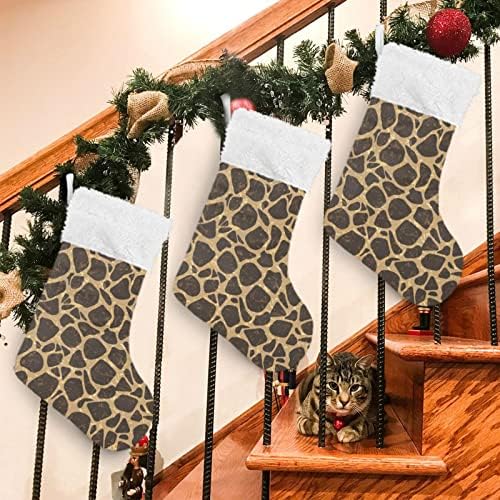 ALAZA Noel Çorap, 18 inç Çuval Bezi ile Büyük Vintage Zürafa Nokta ve Peluş Faux Kürk Manşet Çorap, aile Tatil Noel