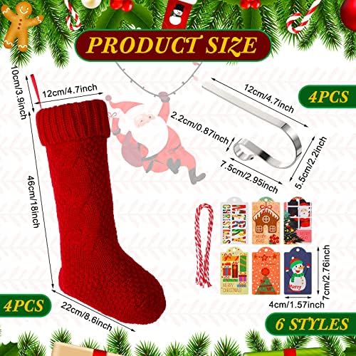 14 Paketi Kişiselleştirilmiş Noel Çorap Süslemeleri Set 18 İnç Örgü Noel Şömine Asılı Çorap Asılı Kağıt Etiketleri