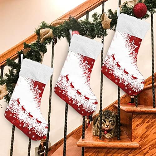 ALAZA Noel Çorapları, Büyük Noel Baba Ren Geyiği(j3) ve Peluş Suni Kürk Manşet Çorapları ile 18 inç Çuval Bezi, Aile