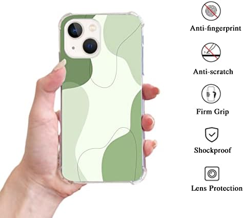 Oubliert Estetik Adaçayı Yeşil Hat Sanatı iPhone 13 ile Uyumlu Kılıf, Minimalist Soyut Yeşil Noktalar iPhone için