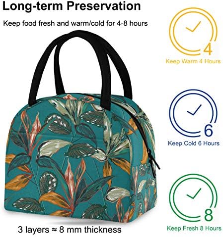 Yalıtımlı öğle yemeği çantası Kadın Tropikal Renkli Yapraklar Çiçekler Büyük Sızdırmaz Öğle Yemeği Çantaları omuz