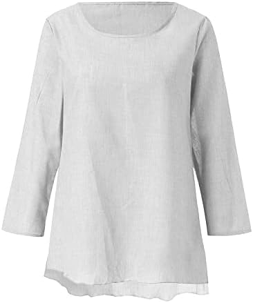 ZEFOTİM Bluzlar Kadınlar için Moda 2022, Sonbahar Moda Düzensiz Keten Üstleri Gömlek Casual Uzun Kollu Ekip Boyun