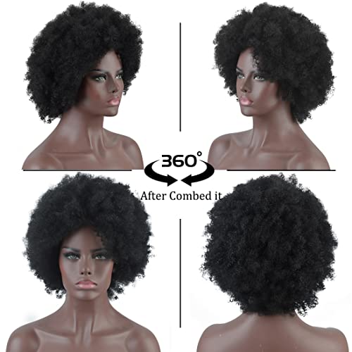 SiYi Afro Peruk Siyah Kadınlar için, 12 Kısa 1B Siyah Afro Kıvırcık Sapıkça Peruk, doğal Sentetik Kabarık 80S Kostüm