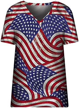 ABD Bayrağı Dupe İnce Tunikler Büstiyer Bayan Kısa Kollu Dalma Yaka Casual Bluzlar Kaşkorse Tees Bayanlar