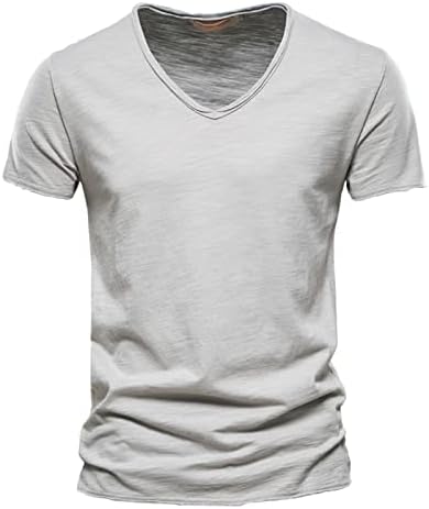 Erkek Moda Rahat Düz Renk Pamuk V Boyun kısa Kollu tişört Üst Büyük ve Uzun Boylu erkek Gömlek Bisiklet Gömlek