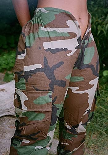 Molisry kadın Camo Kargo Sweatpants Yüksek Bel Düz Bacak Patchwork Baggy koşucu cepli pantolon Streetwear
