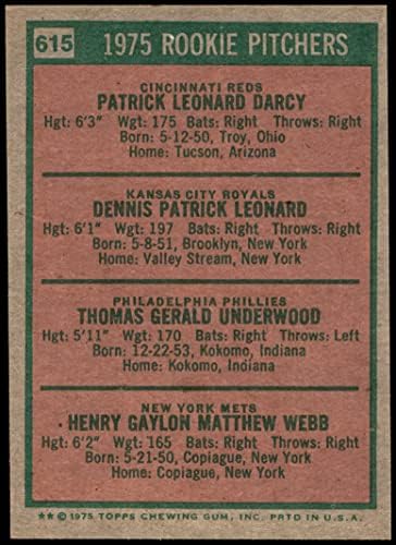 1975 Topps 615 Çaylak Sürahi Dennis Leonard/Tom Underwood / Pat Darcy / Hank Webb Cincinnati / Kansas City Kırmızılar
