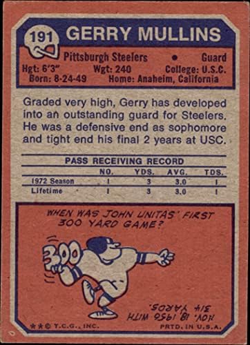 1973 Topps 191 Gerry Mullins Pittsburgh Steelers (Futbol Kartı) ESKİ / MT Steelers USC