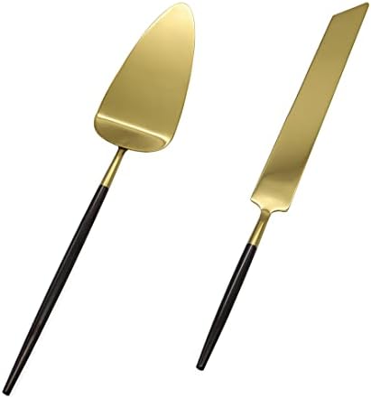 Koyal Toptan Modern Düğün kek bıçağı Ve Sunucu Seti-2 Parça Altın Kek Kesici ve Sunucu siyah saplı fırça