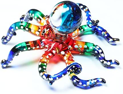 WitnyStore 3 Uzun Renkli Ahtapot Üflemeli Cam Kalamar Heykelcik Deniz Yaşamı Kristal Hayvan Renkli Minyatür Lampwork