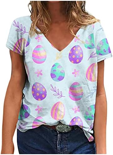 Bluz Tee Bayan Kısa Kollu Ekip Derin V Boyun Pamuk Çiçek Grafik Kawaii Hayvan Tavşan Kostümleri T Shirt 2X