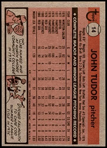 1981 Topps 14 John Tudor Boston Red Sox (Beyzbol Kartı) Dekanın Kartları 5-ESKİ Red Sox
