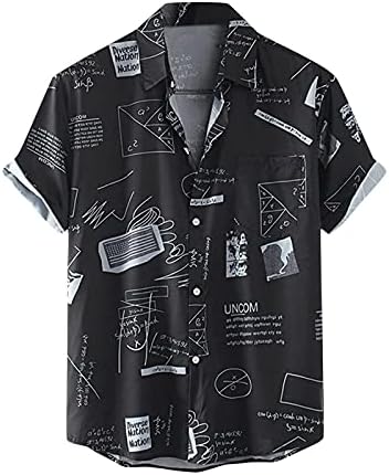 QİYİN Erkek Ekstra Uzun Tee Gömlek Kollu Bluz Düğmesi Rahat erkek Baskı Kısa Turn-Aşağı Gömlek Yaka Erkek Moda