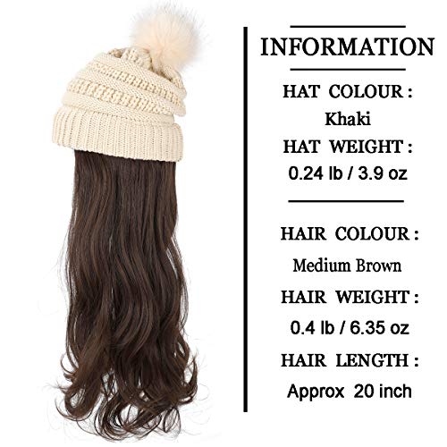 AynnQueen Bere Saç Ekli Kadınlar için Hımbıl Kablo Şapka Peruk Örgü Bere Kış Şapka ile 20 inç Çıkarılabilir saç ekleme