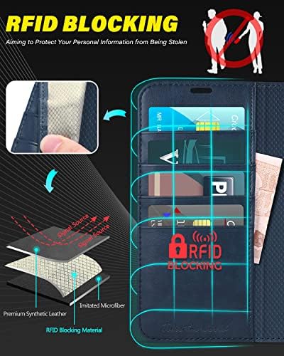 TUCCH Galaxy A54 5G Kılıf Cüzdan, TPU Darbeye Dayanıklı İç Kılıf [RFID Engelleme] Kart Yuvası Folio [Kickstand],