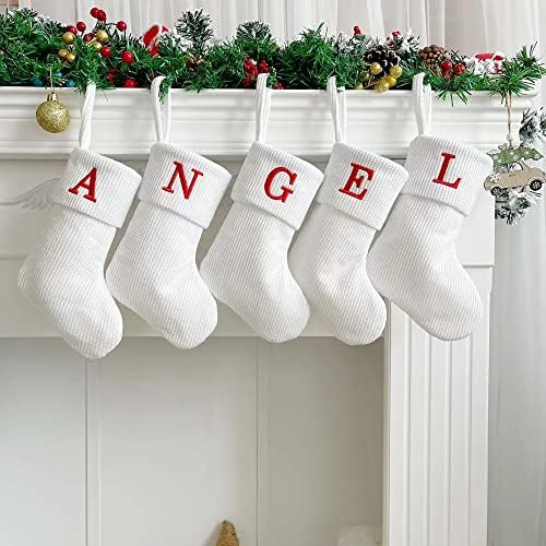 7 İnç Monogram Noel Çorap Özel Küçük İşlemeli Mektup Örgü Beyaz Noel Çorap Süslemeleri Aile Tatili için Noel Partisi