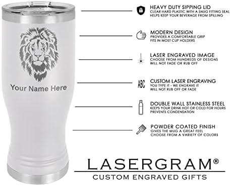 LaserGram 14 oz Vakum Yalıtımlı Pilsner Kupa, Mesih Sembolü, Kişiselleştirilmiş Gravür Dahil (Beyaz)