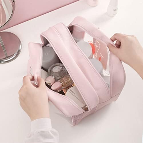 GLJ pembe seyahat yıkama çantası, taşınabilir kozmetik çantası, banyo makyaj çantası, ayrı kuru ve ıslak, saklamak