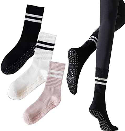 Anroll Yoga Çorap Sapları ile Kaymaz Kavrama Çorap Kadınlar için, 3 Çift, Boyutu 6 ila 9
