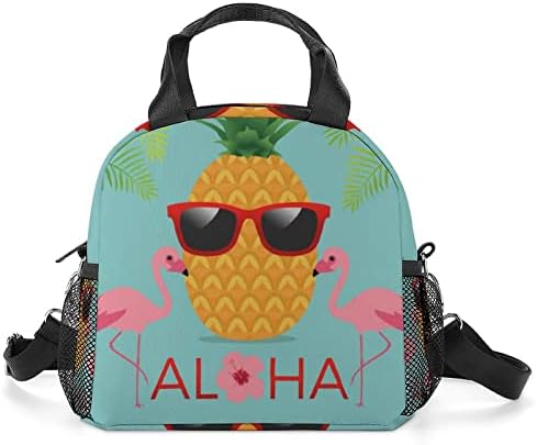 ALAZA Aloha Ananas Ve Flamingo öğle yemeği çantası Yalıtımlı Yemek kutusu soğutucu Tote Ayarlanabilir Omuz Askısı