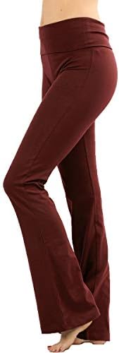 Zenana Premium Pamuklu Katlanır Yoga Flare Pantolon, Dk Pas, Büyük