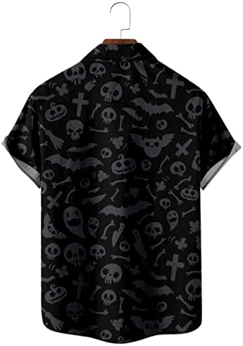 Erkek Düğme Aşağı Cadılar Bayramı Gömlek Kafatası Kısa Kollu Cadılar Bayramı Kabak Yaz Kas Gömlek Egzersiz T-Shirt01