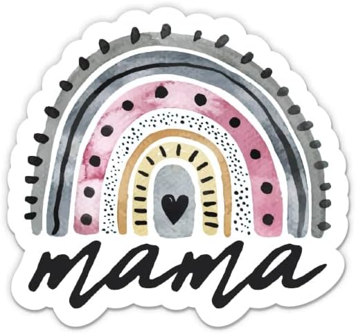 Mama Sticker-3 laptop etiketi - Araba, Telefon, Su Şişesi için Su Geçirmez Vinil-Gökkuşağı Anne Sevimli Çıkartma
